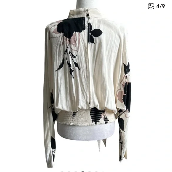 Free People Black and White Floral Wrap Blouse - Picture 4 of 9